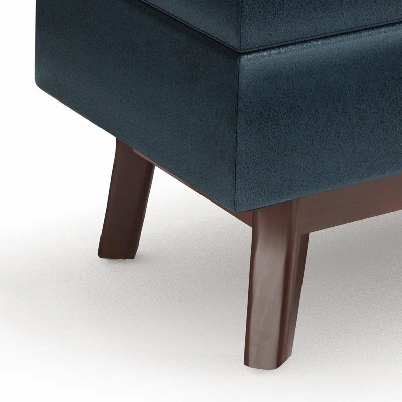 Simpli Home Owen 36"W Small Upholstered Storage Ottoman with Lift Top and Solid Wood Legs