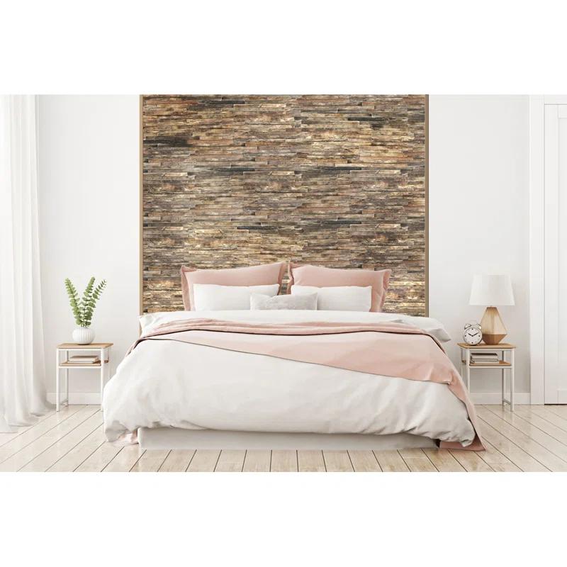 23 3/4"W x 11 7/8"H x 3/4"P Stacked Boat Wood Mosaic Wall Tile, Natural Finish