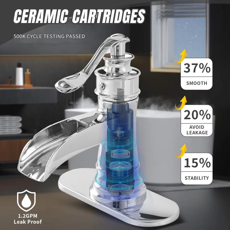 VIBRANTBATH Single-Hole Single-handle Bathroom Faucet with Drain Assembly YZJ9556-C-2