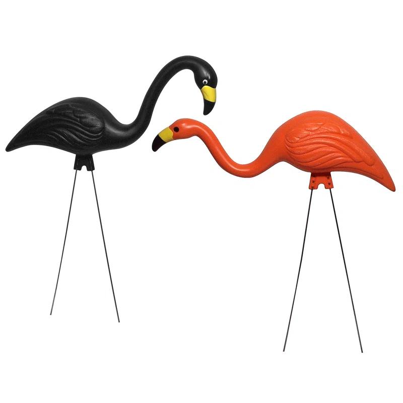Bloem Spooky Indoor/Outdoor Black and Orange Halloween Flamingo Yard Decorations with Metal Stakes