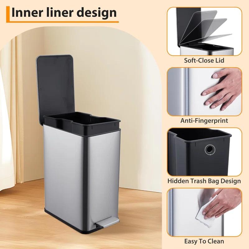 babevy 2.6 Gallon Kitchen Trash Can, Stainless Steel Garbage Can