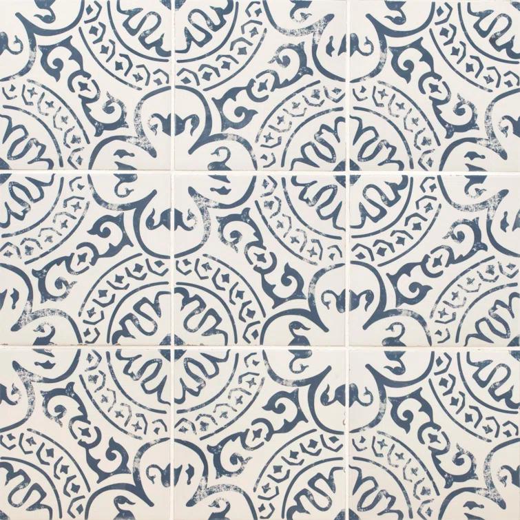 Ackland Amara 8" x 8" Encaustic Look Matte Porcelain Floor & Wall Tile