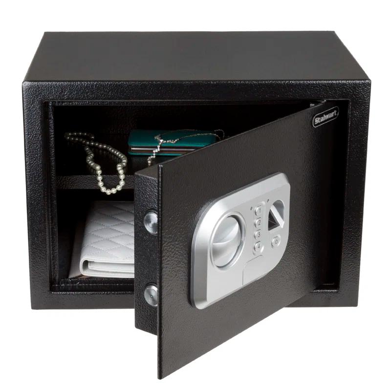 Stalwart Stalwart Electronic Safe - Digital Biometric Fingerprint Lock Box with 2 Override Keys (Black)