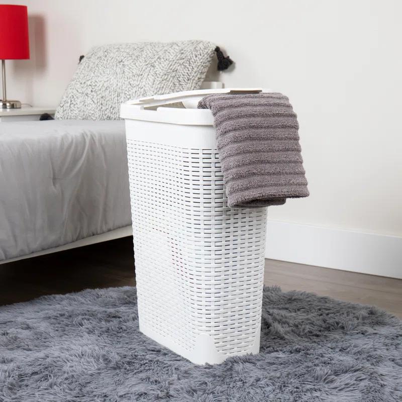 Mind Reader Mind Reader 40L Slim Laundry Hamper, Clothes Basket, Lid, Wicker Design, Plastic