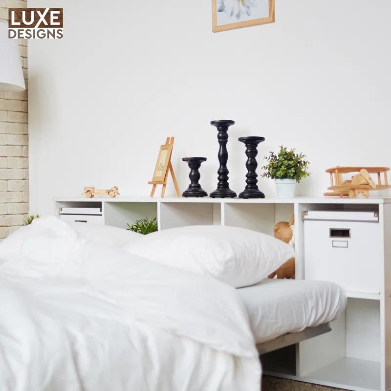 LuxeDesigns 12'' Handcrafted Mango Wood Pillar Candle Holder Set – Rustic 3-Piece Set for LED Candles