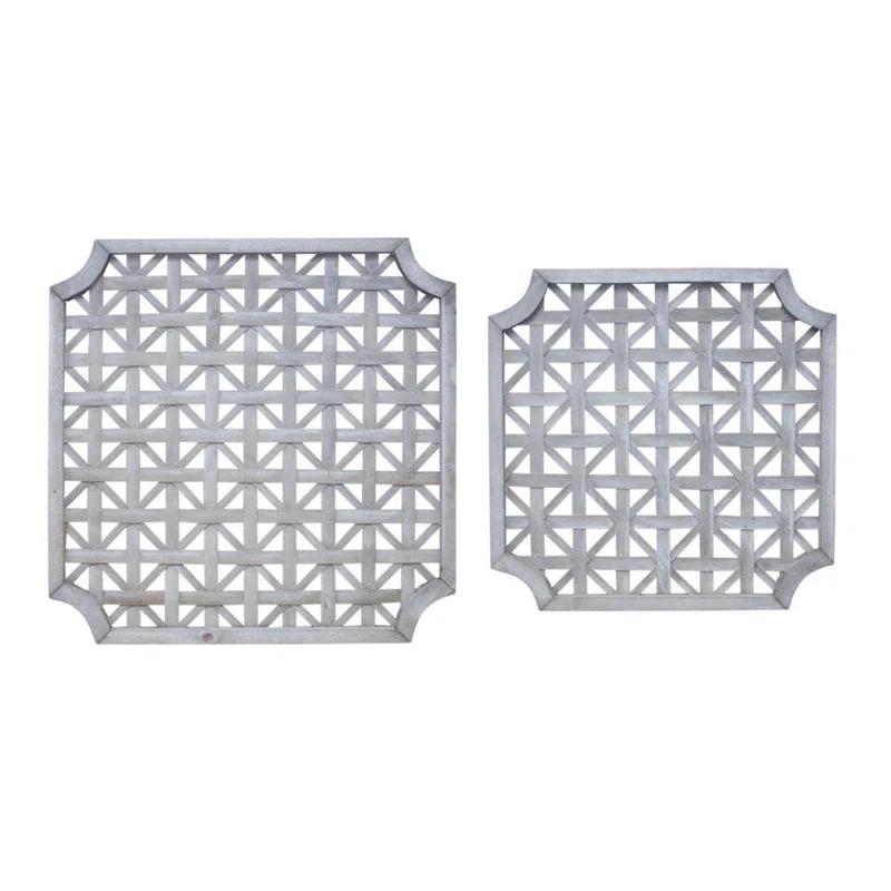 HomeRoots Set of Two 27" X 27" Gray Geometric Solid Wood Wall Decor