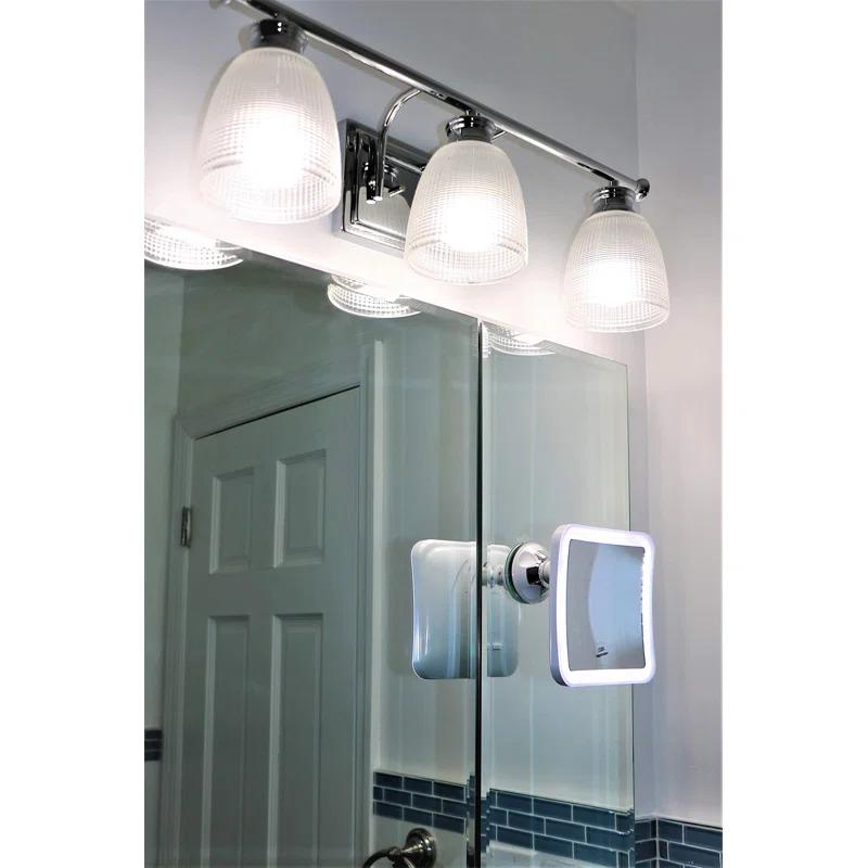 Square LED Lighted 10X Magnifying Makeup Mirror, Power Locking Suction Cup, Bright Diffused Light And 360 Degree Rotating Adjustable Arm, Portable Cordless Home And Travel Bathroom Vanity Mirror