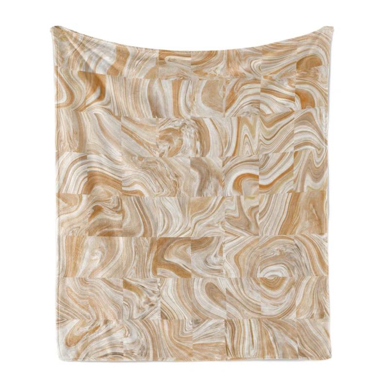 Ambesonne Brown Fleece Throw Blanket Vintage Marble Effect Tan Cream | Wayfair