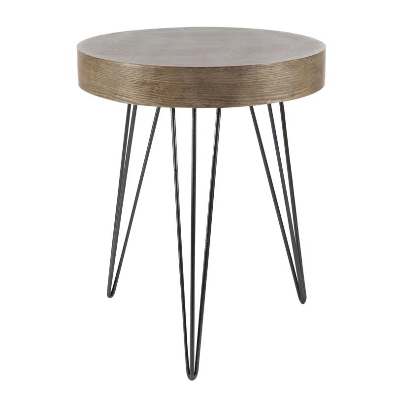 Union Rustic Villalpando Wooden Side End Brown Accent Table with Black Metal Hairpin Legs