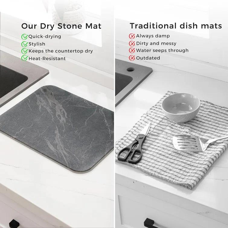 ColourTree Dish Drying Mat Super Absorbent Hide Stain Dish Drying Pad with Non-slip Rubber Backed