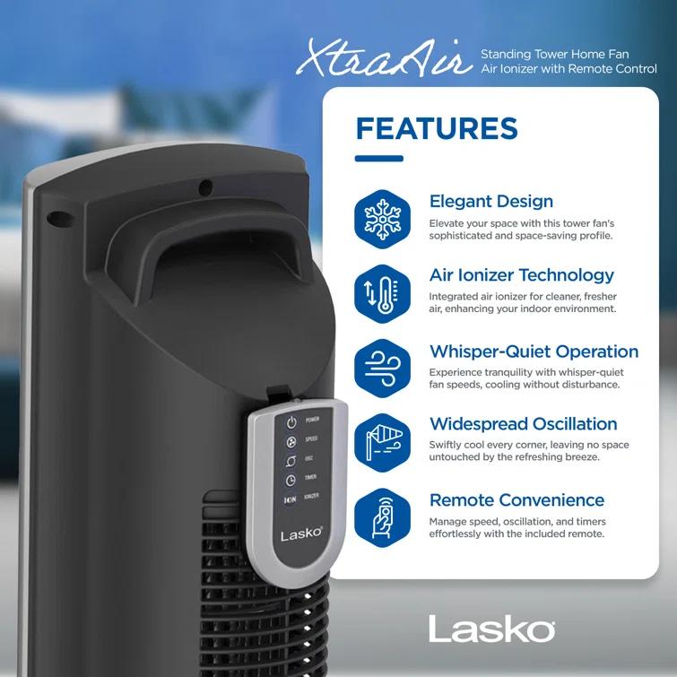 Lasko Lasko Xtraair 48 Inch Standing Tower Home Fan Air Ionizer With Remote Control