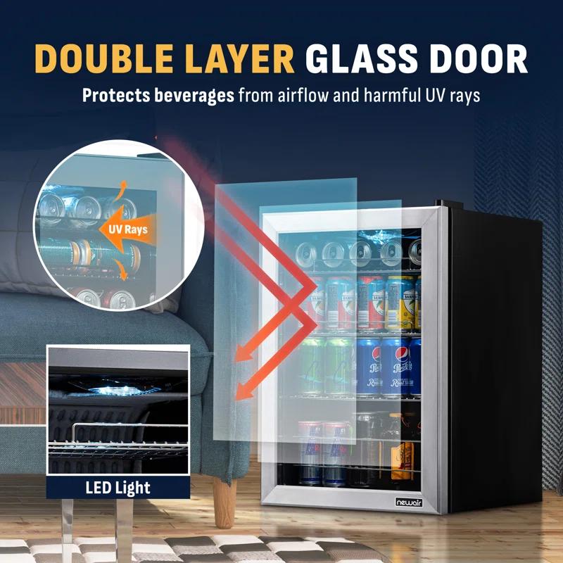 Newair Newair 90 Can Freestanding Beverage Fridge in Stainless Steel, Compact with Adjustable Shelves