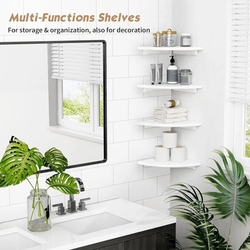Latitude Run® White Corner Floating Shelves For Wall Set Of 4, Rounded Corner Shelves Wall Mounted,Small Spaces