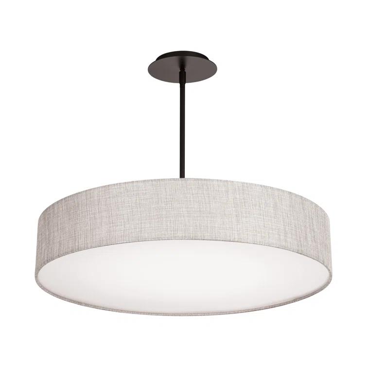 Manhattan Black Aluminum 26" LED Drum Pendant with Beige Fabric Shade