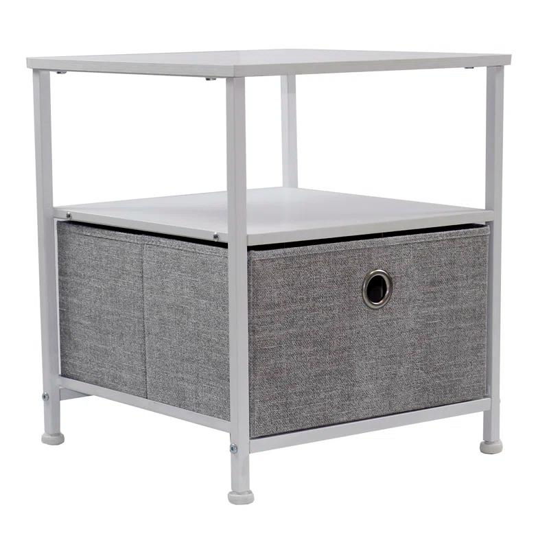 Sorbus 1 Drawer and Shelves Nightstand with Steel Frame, Wood Top & Fabric Bins