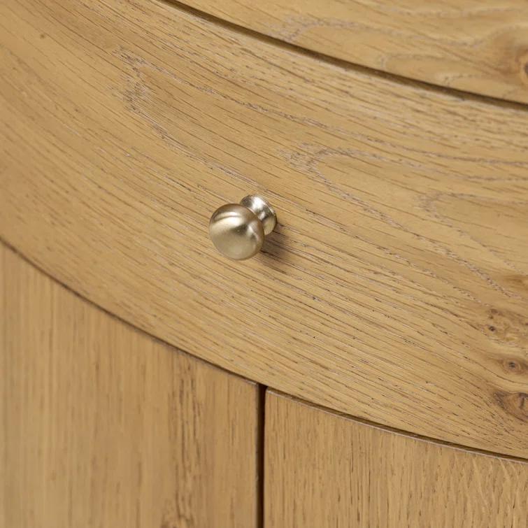 Cream Marble and Oak Veneer Demilune Nightstand with 3 Drawers