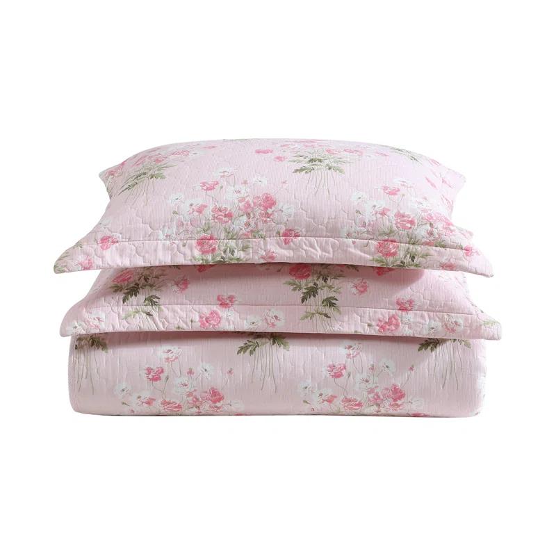 Laura Ashley Veronicas Bouquet Cotton Reversible Pink Quilt Set