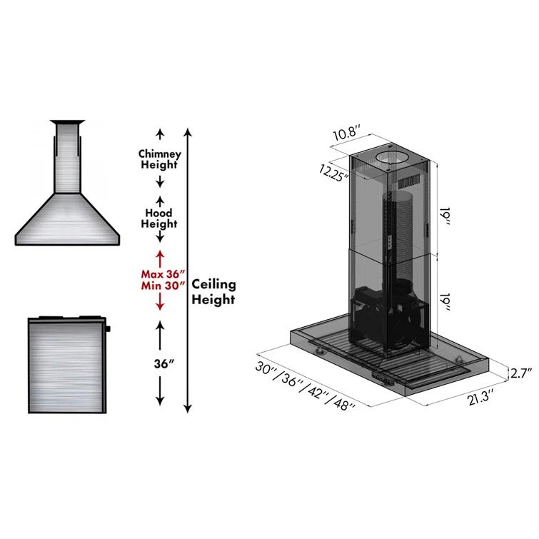 ZLINE 30 in. Convertible Vent Isl& Mount Range Hood in Stainless Steel (KE2i-30)