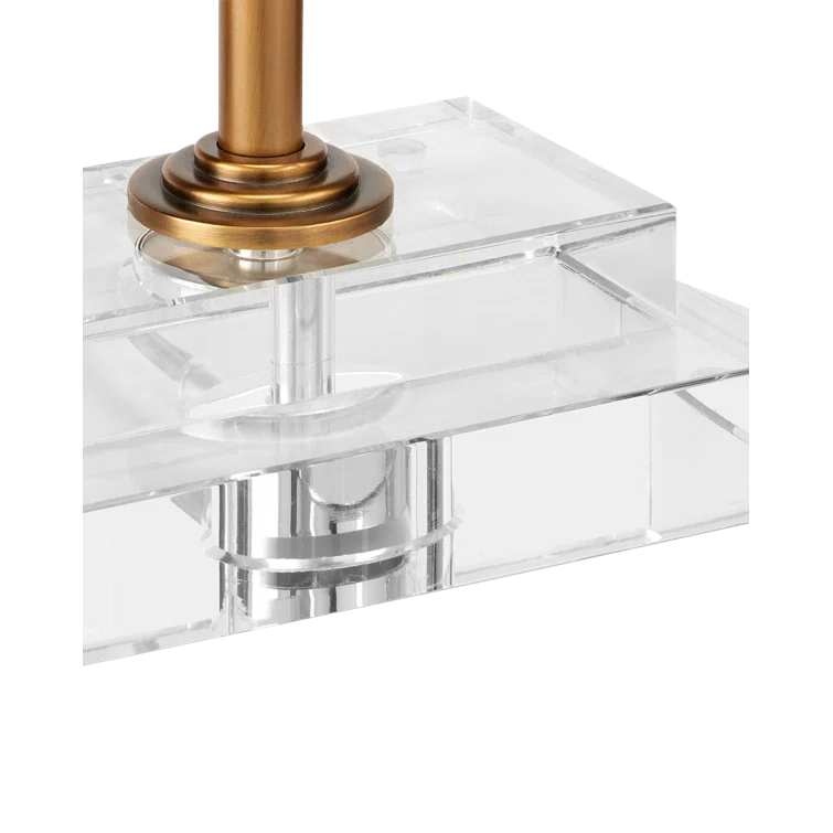 Antique Brass and Bone Linen Adjustable Table Lamp with Crystal Base