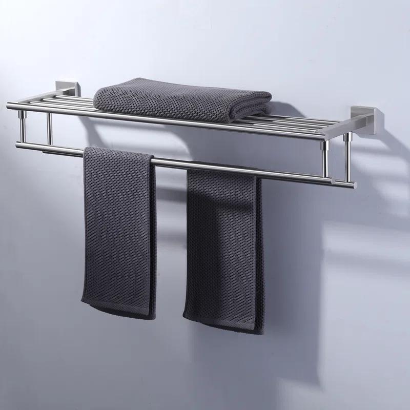 ARCORA AR5150102-32 2-Tier 20" Wall Mounted Stainless Steel Bathroom Towel Rack With 2 Towel Bars Round Rods