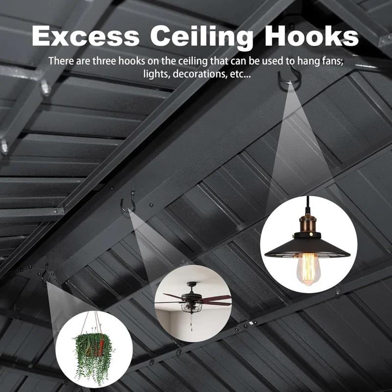 VODYXSEP Hardtop Grill Gazebo, Outdoor BBQ Gazebo With Double Galvanized Steel Roof, Patio Grill Canopy With 2 Cabinets And Ceiling Hooks For Backyard, Lawn, Garden