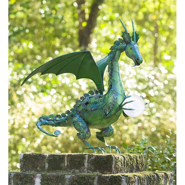 Plow & Hearth Dragon Garden Statue with Solar Pearl