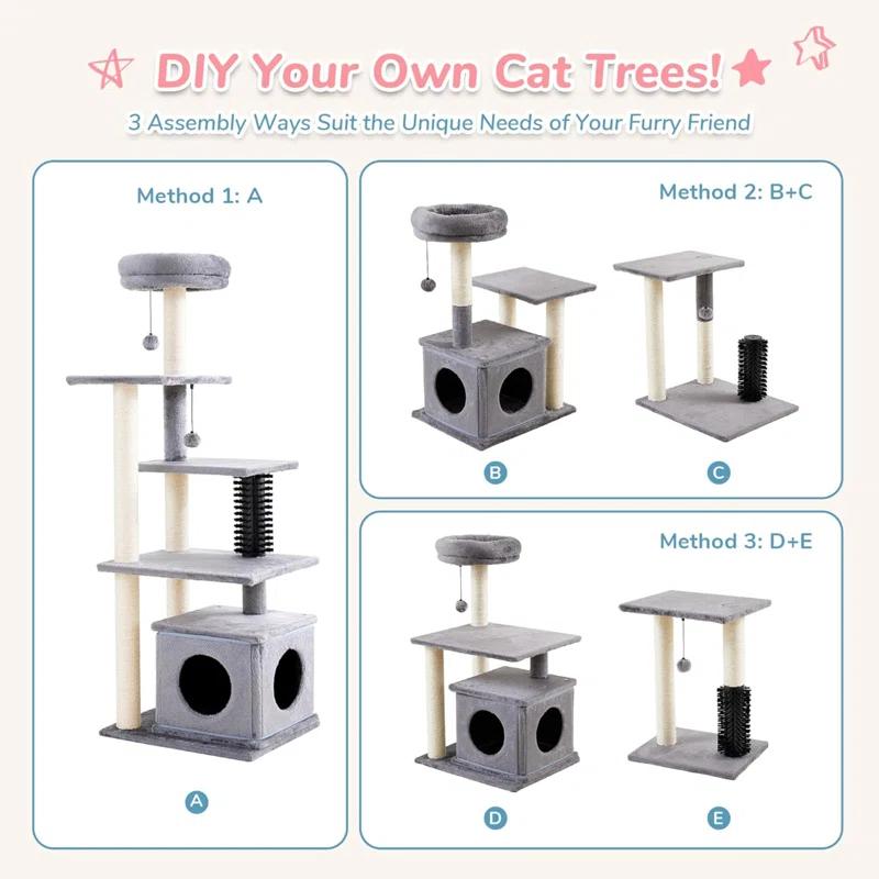 Tucker Murphy Pet™ Cat Tree, 52.4" Tall Cat Tower For Indoor Cats, Multi-Level Large Cat Condo With Scratching Posts And Pompoms, Plush Kitten Climbing Tower With Cat Grooming Brush And Perch