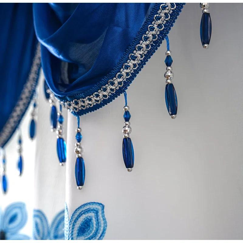 Red Barrel Studio® Embroidery Sheer Curtain 2 Panels Set Luxury Window Curtain Attached Valance With Satin Backing And 2 Tie Backs