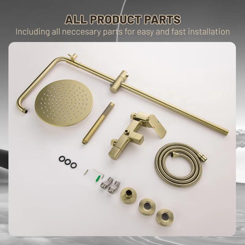 Exposed Pipe Shower System with 10" Overhead Shower, 3 Functions Tub Shower Faucet Sets with Rough-in Valve