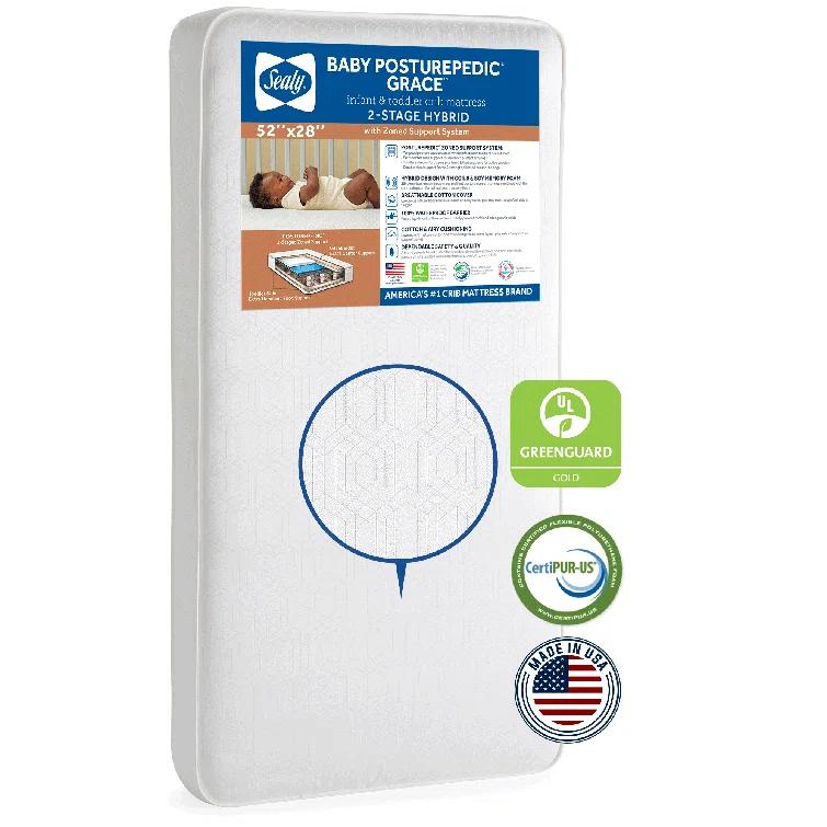 Sealy Posturepedic Grace Breathable Hypoallergenic 2-Stage Waterproof Baby Crib Mattress & Toddler Bed Mattress, GREENGUARD Gold Certified, 52" x 28"
