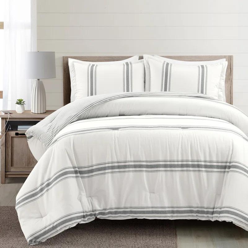Lush Decor Dark Gray Cotton Reversible 3 Piece Comforter Set