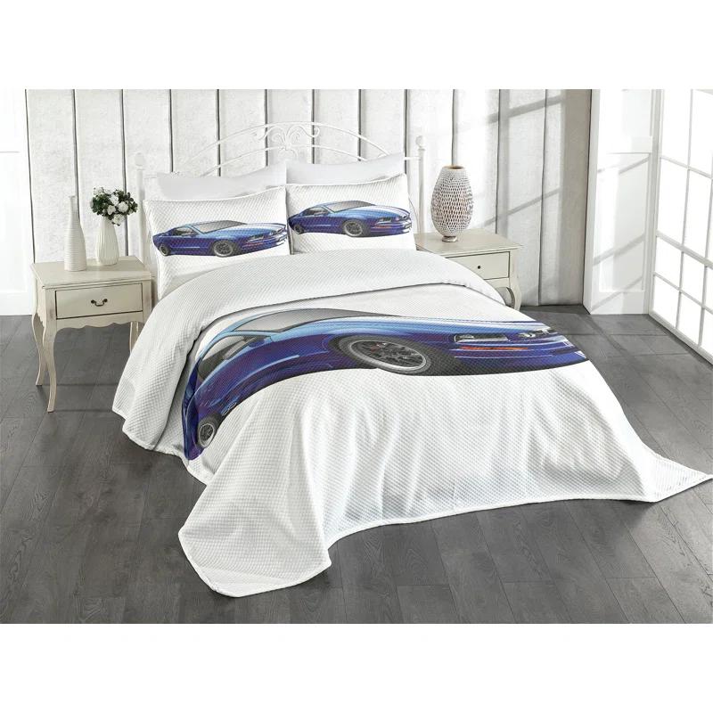 Ambesonne Ambesonne Teen Room Bedspread Set Race Car Vivid Blue Grey