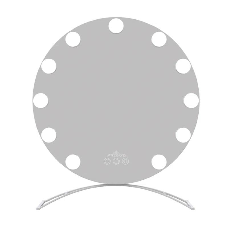 IMPRESSIONS VANITY · COMPANY Hollywood Round Tri Tone Vanity Mirror with LED Lights Modern Mirror with Standing Base Power Outlet
