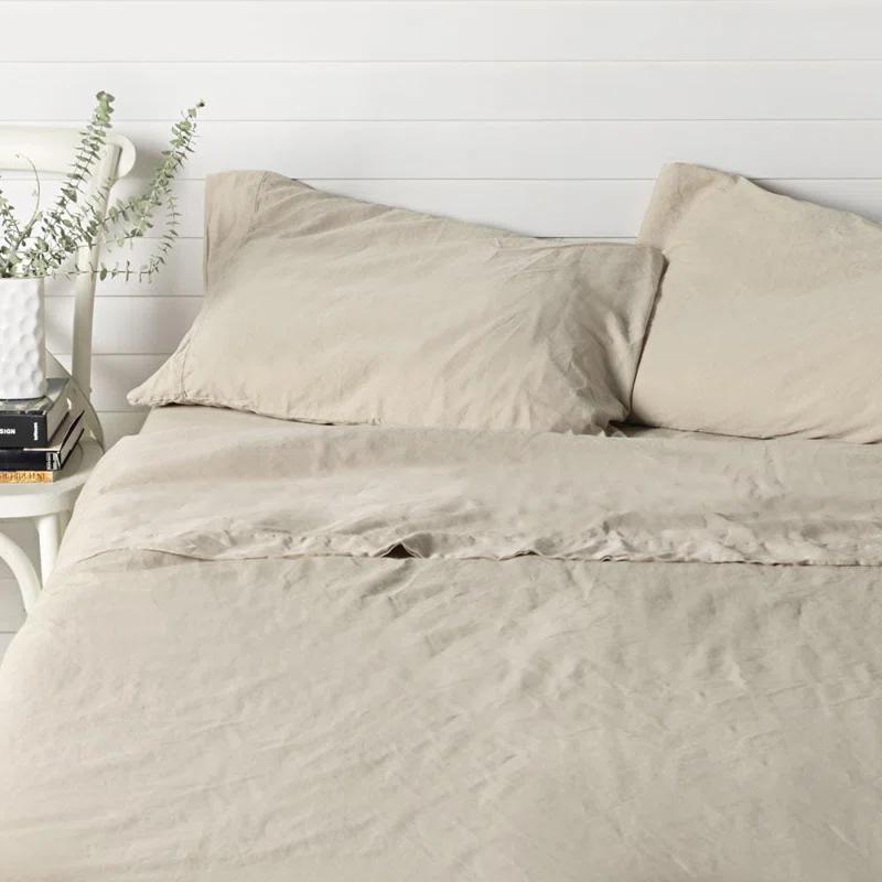 Jennifer Adams Home Relaxed Long-Staple Garment-Washed Cotton 4pc. Percale Sheet Set