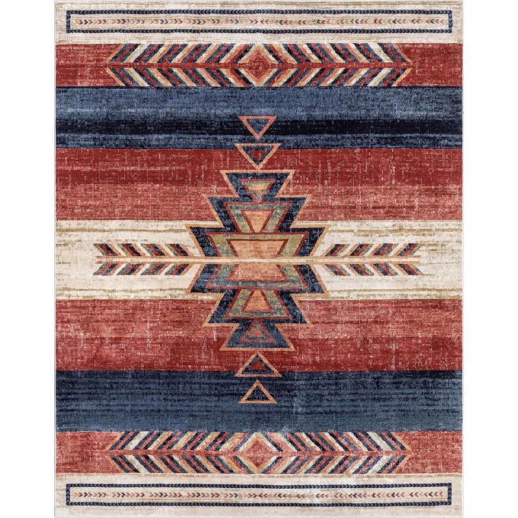 Union Rustic Crimson Southwestern Medallion Tribal Pattern Area Rug
