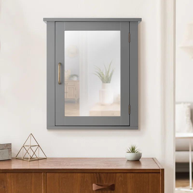Greyleigh™ Church Strett Removable Wall Medicine Cabinet with Mirrored Door and Adjustable Shelf, Gray Modern Storage for Bathrooms