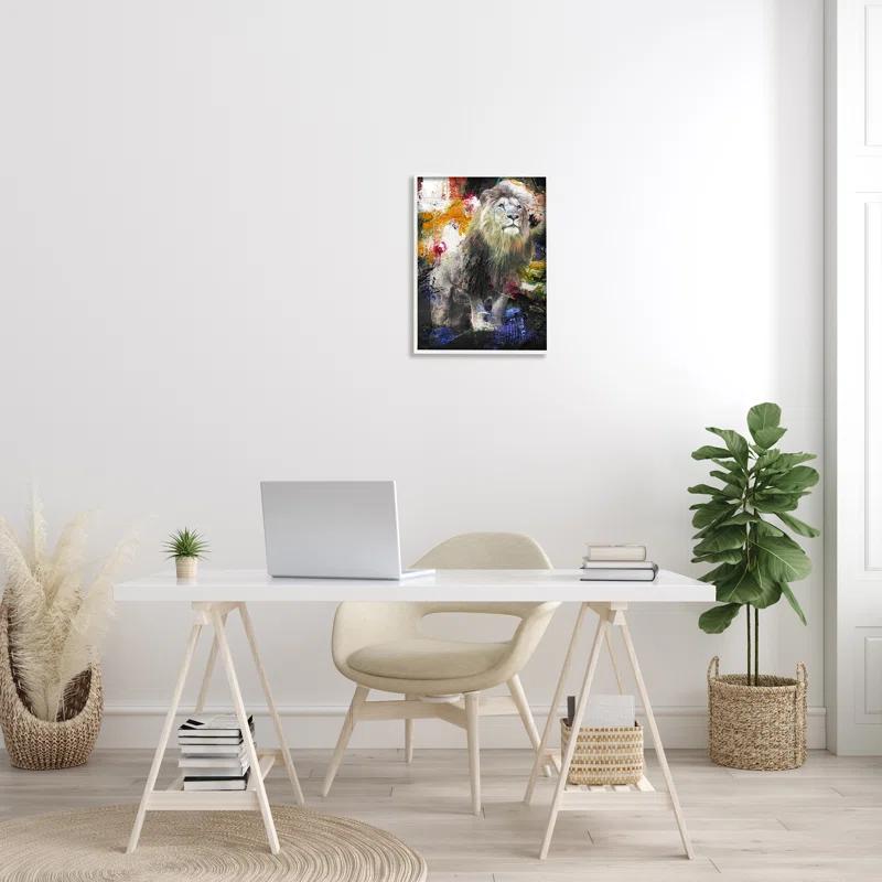 Stupell Industries " King Lion Safari Animal Prowl Abstract Paint Movement " Painting Print