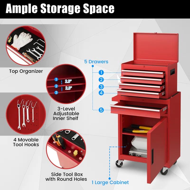 WFX Utility™ 23.5'' W 5 -Drawer Iron Combination Set with Wheels