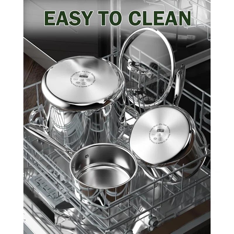 Cooks Standard Stainless Steel Saucepan Set 1.5 And 3 Quart, Multi-ply Clad Sauce Pot With Glass Lid, Silver | Wayfair