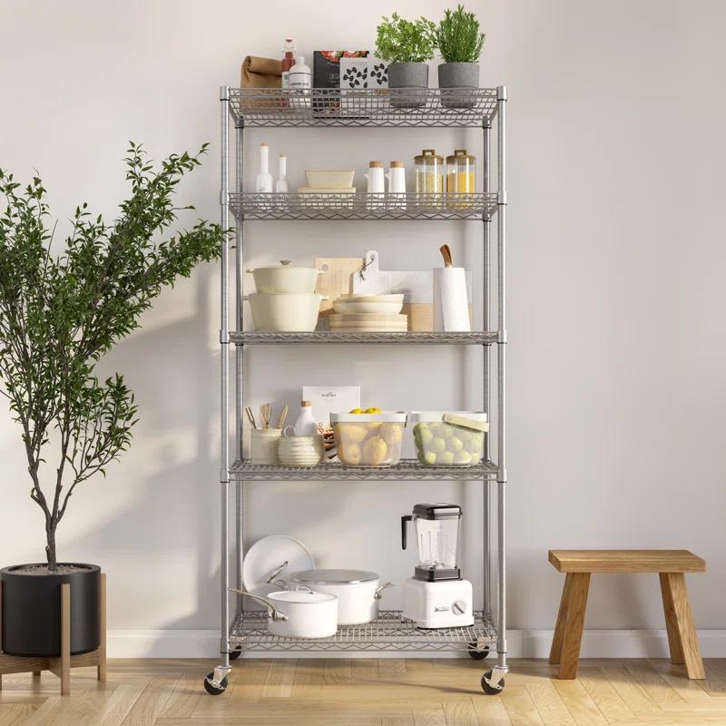 Seville Classics 36'' W 5-Tier NSF-Certified Steel Shelving with Wheels