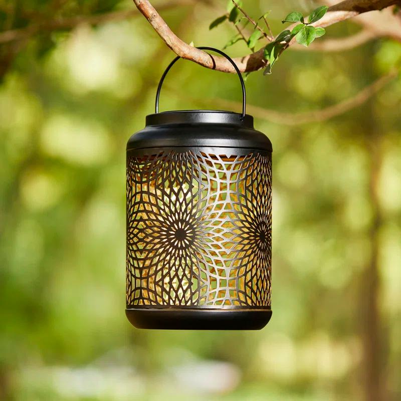 Winston Porter 8.75"H Metal Cutout Solar Powered Outdoor Hanging Lantern