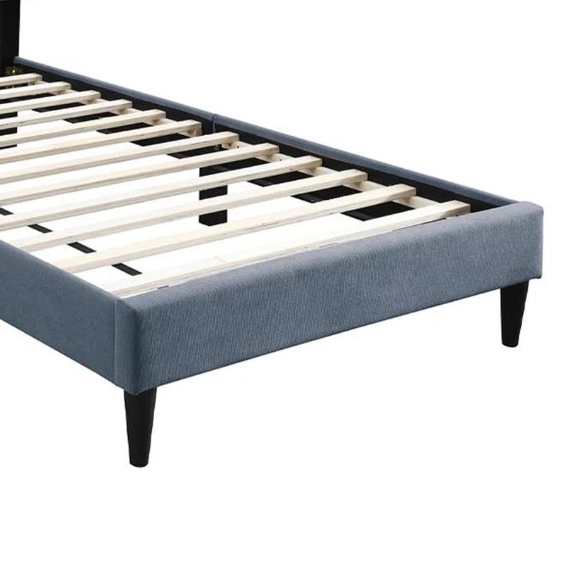 Benjara Lilian Bed, Soft Channel Tufted Linen Upholstery