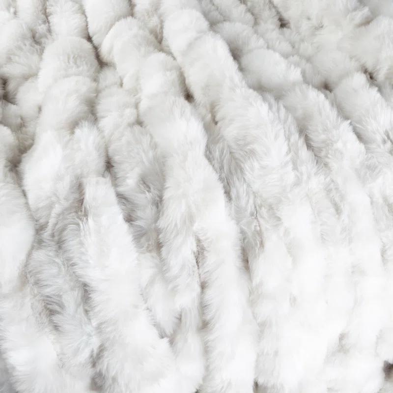 Oversized Ruched Faux Fur Blanket - 60x80-Inch Jacquard Faux Fur Queen-Size Throw for Sofas and Beds - Luxurious Bedding by Lavish Home
