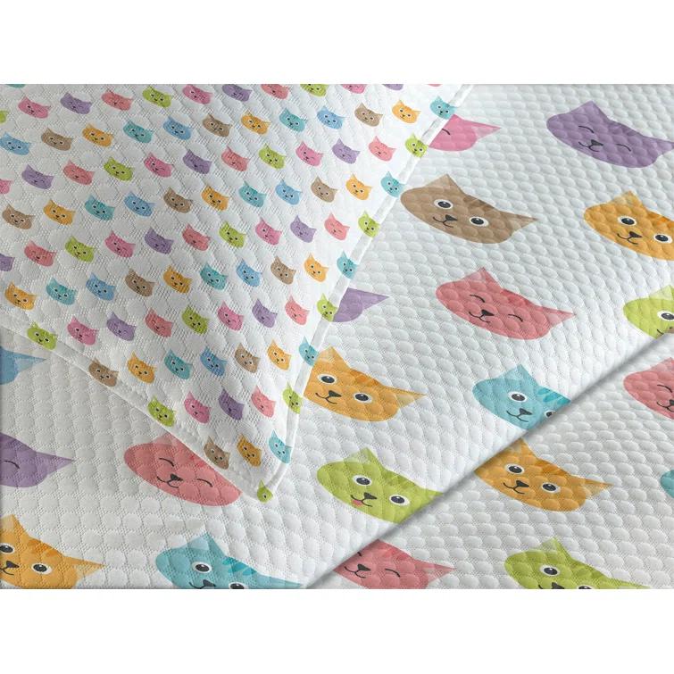 Ambesonne Ambesonne Cat Bedspread Set Colorful Faces Multicolor