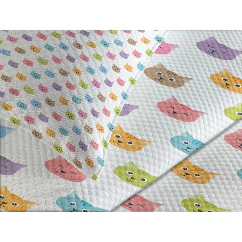 Ambesonne Ambesonne Cat Bedspread Set Colorful Faces Multicolor