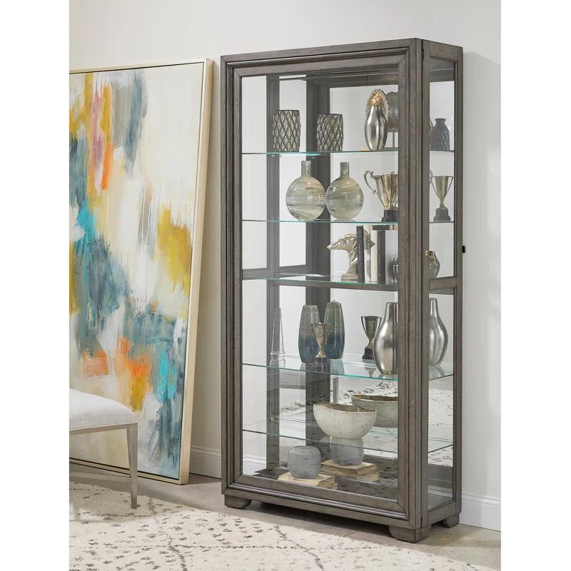 Pulaski Furniture Modern Wood Framed 5-Shelf Sliding Door Curio With LED Light