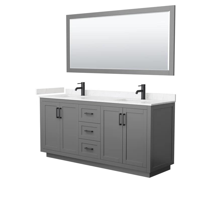 Wyndham Collection Miranda 72" Freestanding Double Bathroom Vanity with Cultured Marble Top with 70" Mirror