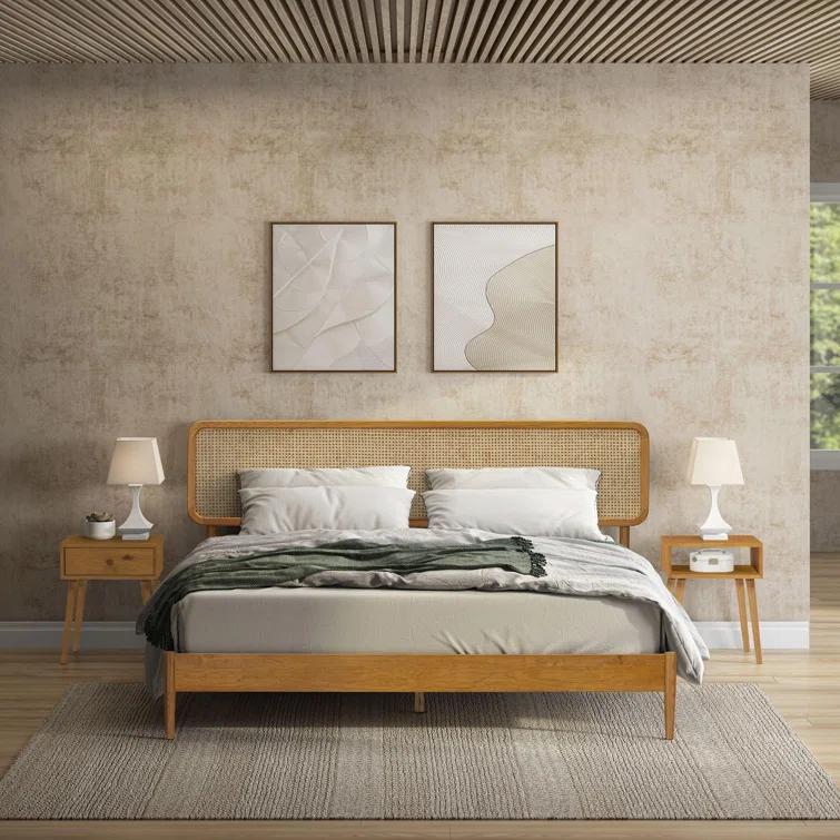 NTC Lupin Solid Wood Bed Frame with Headboard and Silent Slats, 1000 lbs Capacity Bed Frame