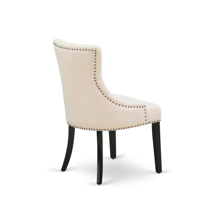 Luxe by East West Furniture 7 Piece Dining Table Set Consist of a Rectangle Removable Leaf Kitchen Table and 6 Light Beige Linen Fabric Parson Chairs, Distressed Jacobean