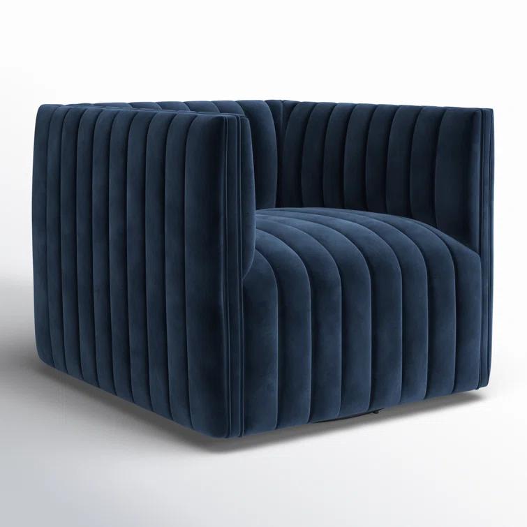 Sapphire Navy Swivel Glove Chair in Luxurious Leather and Wood